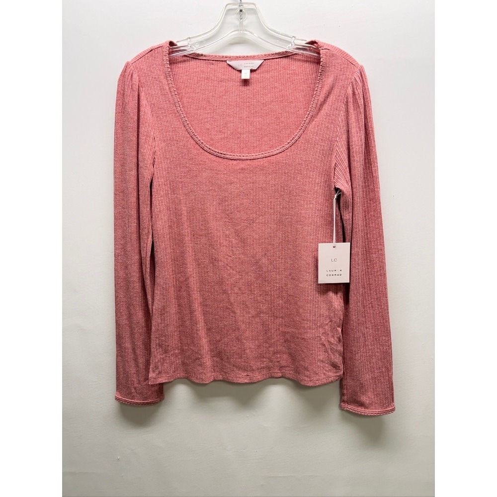 Lauren Conrad Top Womens M Cherry Ribbed Knit Scoop Neck Long Sleeve